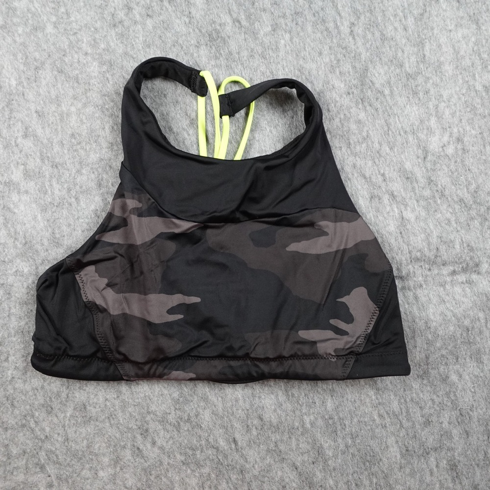 Athleta Bikini Top Women Extra Small Black Camo Free‎ Style Strappy High Neck